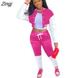 Women Sets Patchwrok Sporty Two Piece Set Women Autumn Button Jacket+Pants Matching Outfit Female Activewear