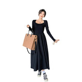 Zingj Desire Wind Temperament Long Sleeve Dress Female Autumn Dress 2024 New Splicing Fold Closed Waist Show Thin Long Skirt-Outfit