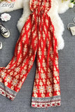 Bohemian Women Printed Jumpsuits Female Sexy Slash Neck Off Shoulder High Waist Wide Leg Loose Romper Vacation Beach