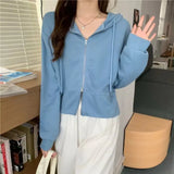 Solid Color Polo Collar Zipper Sweater New Korean Version Loose Women's Hooded Long-Sleeved Cardigan