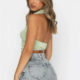 New High Quality Crop Tops Women Basic Clothing 2021 Summer Turn-down Collar Female Casual Backless Vintage Cropped