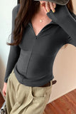 Color Slim Stretch Long-Sleeved T-Shirt A New Autumn Tight Blouse With A Thin Lapel And Bottomed