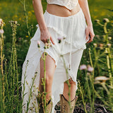 Summer New Ins Holiday Style Gently Forked Lotus Leaf Edge Elegant Fashion Hot Girl Half