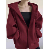 Solid Color Pullover Zip Up Oversized HoodieOutfit