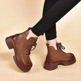 Zingj Martin Boots 2023 Autumn And Winter New Muffins And Vintage English Round-Toed Short Boots With Cowhide Women's