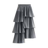 And Winter Korean Version Asymmetrical Folded Cake Dress Girl With Long Lotus Leaves Side Irregular Skirt