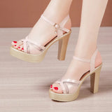 Heels, Thick Heels, Fashionable Sandals, Women's New Thick-Soled Waterproof Platform Size Open-Toed Sandals In Summer