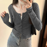 Short-Shouldered Long-Sleeved T-Shirt Women's New Autumn Cardigan Slim And Thin Round-Neck Bottomed