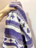 Purple Heart Print Stripe Sweater- Outfit