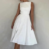 White Backless Long Dress Women Fashion Slim O Neck Sleeveless Vestidos 2024 Summer fashion Ladies Holiday Party