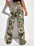 Large Pocket Loose Straight Trousers Spring And Autumn New Individualized Printed Camouflage Floor Mopping