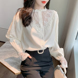 Spring Summer Chiffon Blouse Femme Long Sleeve Loose Solid Blouses Women Casual Hollow Crochet Floral Female Shirt