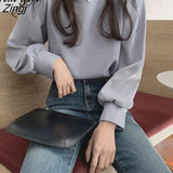 Solid Lantern Sleeve Blouse Women Fashion Casual Office Lady Chiffon White Shirt Tops Spring Korean O-neck Basic