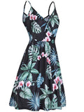 Summer V-neck Printed Dress Women's Pleated Pocket Large Swing Suspender Skirt Temperament Casual Plus Size Women's