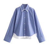 Spring Style Poplin Shirt With Stitched Stripes And Loose Version