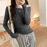 Color Long-Sleeved T-Shirt Women's Autumn New Design Sense Minority Shoulder Blouse Slim And Thin Bottomed