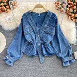 Zingj Coat Female Autumn New Korean Version Loose Bf Fashion Versatile Nail Bead V Collar Short Waist