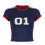 Zingj Digital Print Color Round Neck Crop Knit T-Shirt Women's 2024 Summer Hot Girl INS New