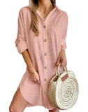 Zingj Hot Fall Casual Long Sleeve Lapel Button Shirt Dress Women's