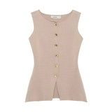 Women's Clothing 2025 Autumn And Winter New Fashion Vest Gold Button Flat Needle
