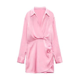New Candy-Colored Silk Satin Long-Sleeved Dress In
