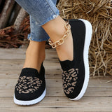 Head, Low Heel, Flying Mesh Single Shoes, Women's Breathable Color Leopard Print Flat Soles