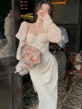 Summer New Women Fashion Elegant Puff-Sleeve Midi Corset Dresses Evening Female Party Lady Clothes