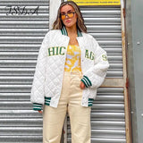 2021 Autumn Winter Patchwork Jacket Varsity Women Casual Oversized Green Print Fashion Baseball Bomber