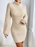 Women's Sweater Dress Stylish Simple Thin Knitted High-Necked Solid-Colored Knitted