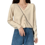 Women Newly Patchwork Cardigans 2023 Fashion Slim Ladies Knitted Sweater Long Sleeve Buttons