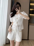 Small Fragrant French Short Sleeve Single Breasted Jacket + High Waist Slim Shorts Suits 2 Pieces Sets Women's