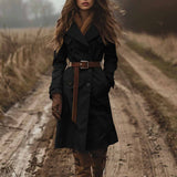West Autumn And Winter Double Buckle Wind Coat Women's