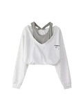 Fashion Women Fake Two Pieces Strapless Crop Top Preppy Style Blouse Harajuku Hoodie Loose Casual Pullovers