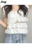 Women Summer New Chic Solid Elegant Sweet Simple Fashion Hollow Out All-match Sexy Design Tender Female Daily Ulzzang